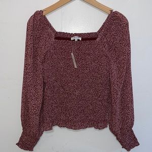 Madewell Bubble Sleeve Smocked Top NWT